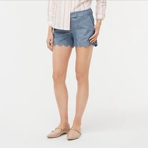 J Crew Scalloped Hem Chambray Shorts Size 10 EUC